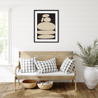 Amanti Art Zen River Rocks Black And Tan by The Creative Bunch Studio Wood Framed Wall Art Print, 25" x 33" (A42675532112)