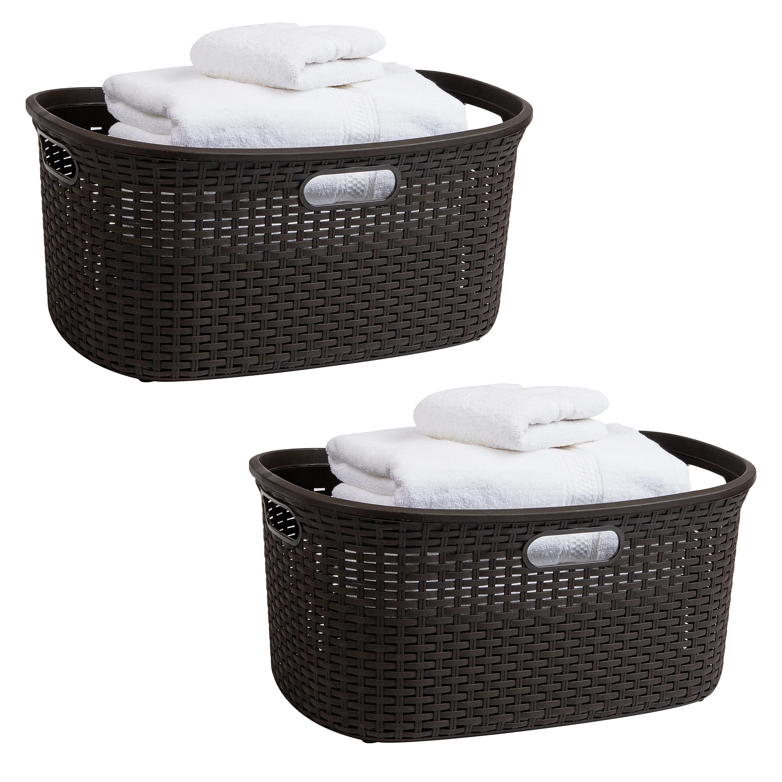 Mind Reader 10.57-Gallon Laundry Basket with Handles, Plastic, Brown, 2/Set (40LBASK2PK-BRN)