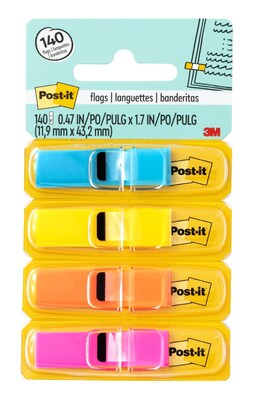 Post-it® Flags, .47 Wide, Assorted Colors, 140 Flags/Pack (683-4ABX)