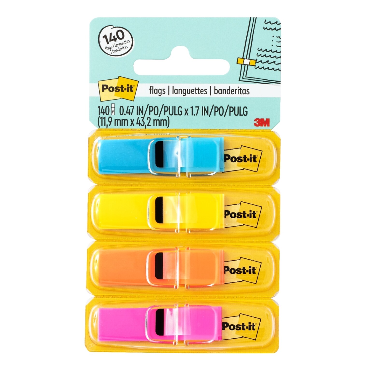 Post-it® Flags, .47 Wide, Assorted Colors, 140 Flags/Pack (683-4ABX)