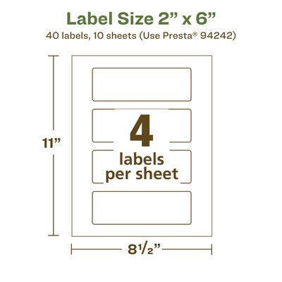 Avery EcoFriendly Laser/Inkjet Rectangle Multipurpose Labels, 2" x 6", White, 40/Pack (94242)