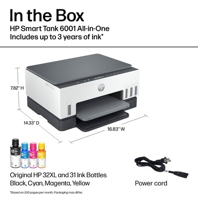 HP Smart Tank 6001 Wireless Color All-in-One Ink Tank Printer Scan, Copy, 2 Years Ink Included, AI Enabled (2H0B9A)
