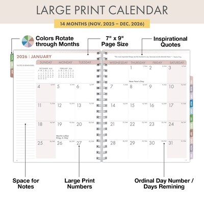 2026 Global Printed Products Essential Pro 7 x 9 Weekly & Monthly Planner, Paperboard Cover, Teal Gold Marble (ESPROCY267954)