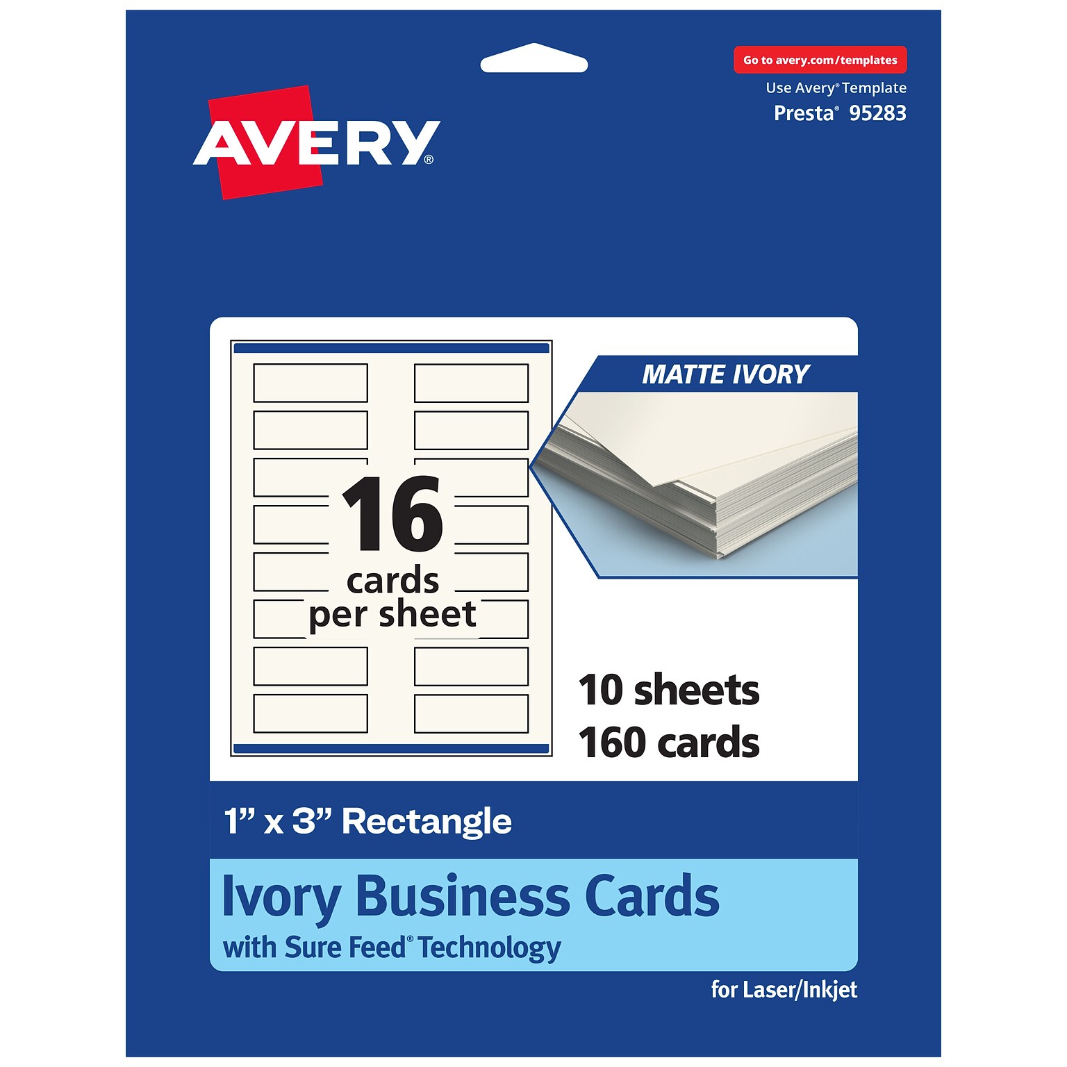 Avery Business Cards, 1 x 3, Matte Ivory, 160/Pack (95283)