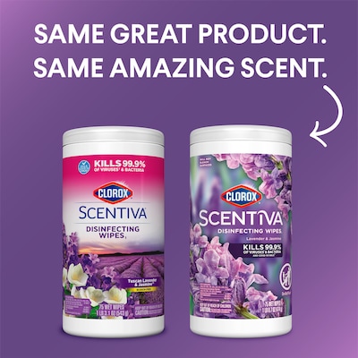Clorox Scentiva Disinfecting Wipes, Tuscan Lavender & Jasmine Scent, 75 Wipes/Container (60040)