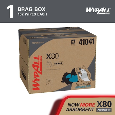 WypAll PowerClean X80 Fabric Cleaning Wipers, 16.8 x 12.5, Blue, 152 Wipers/Box (41041)