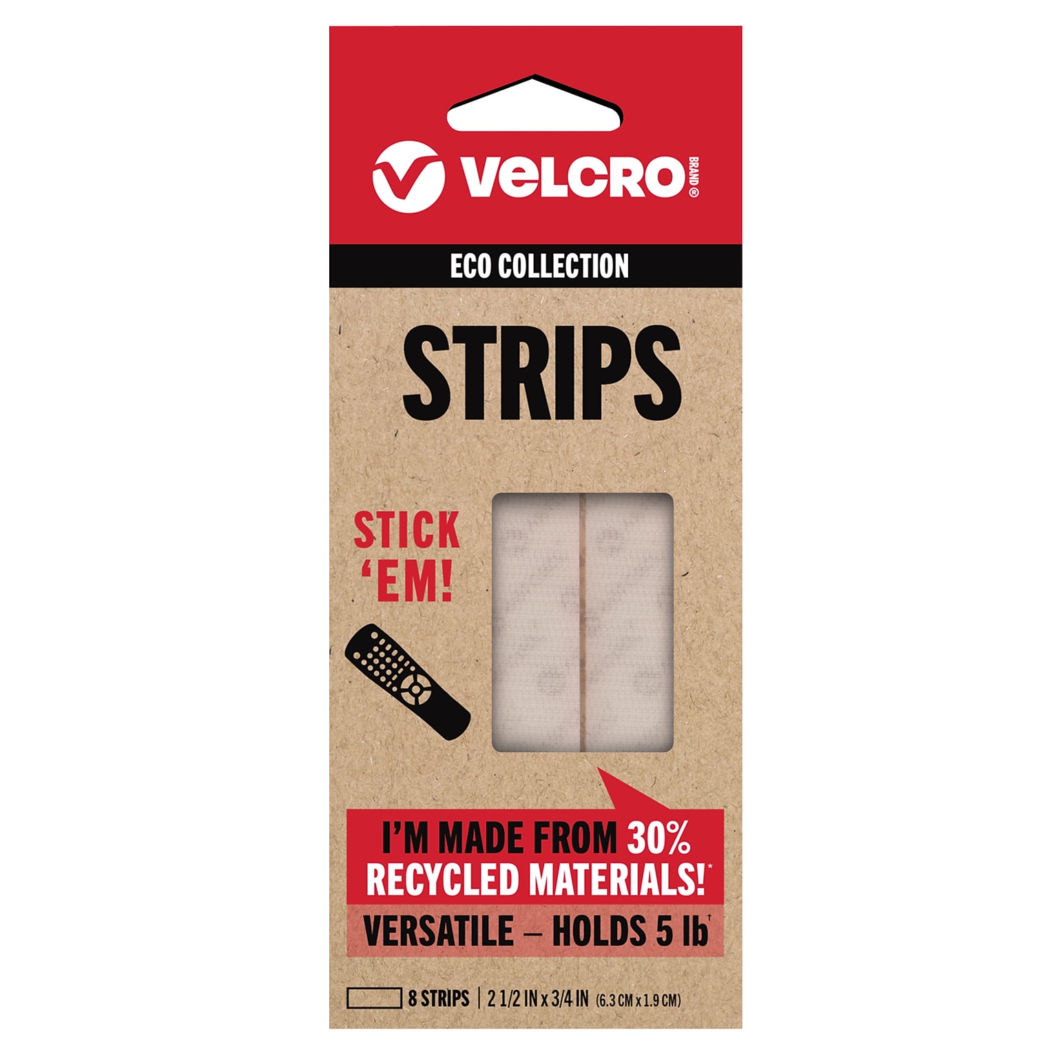 Velcro® ECO Collection Hook and Loop Strips Fastener, 0.75 x 0.0625, White (VEL-30191-USA)