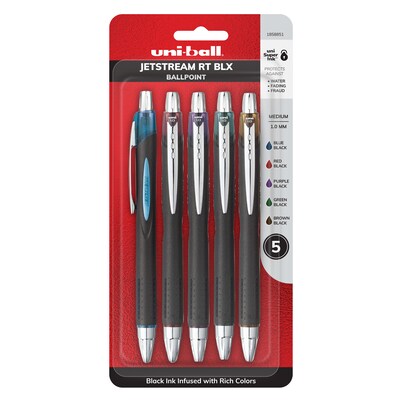 uni Jetstream RT BLX Ballpoint Pens, Medium Point, 1.0mm, Assorted Ink, 5/Pack (1858851)