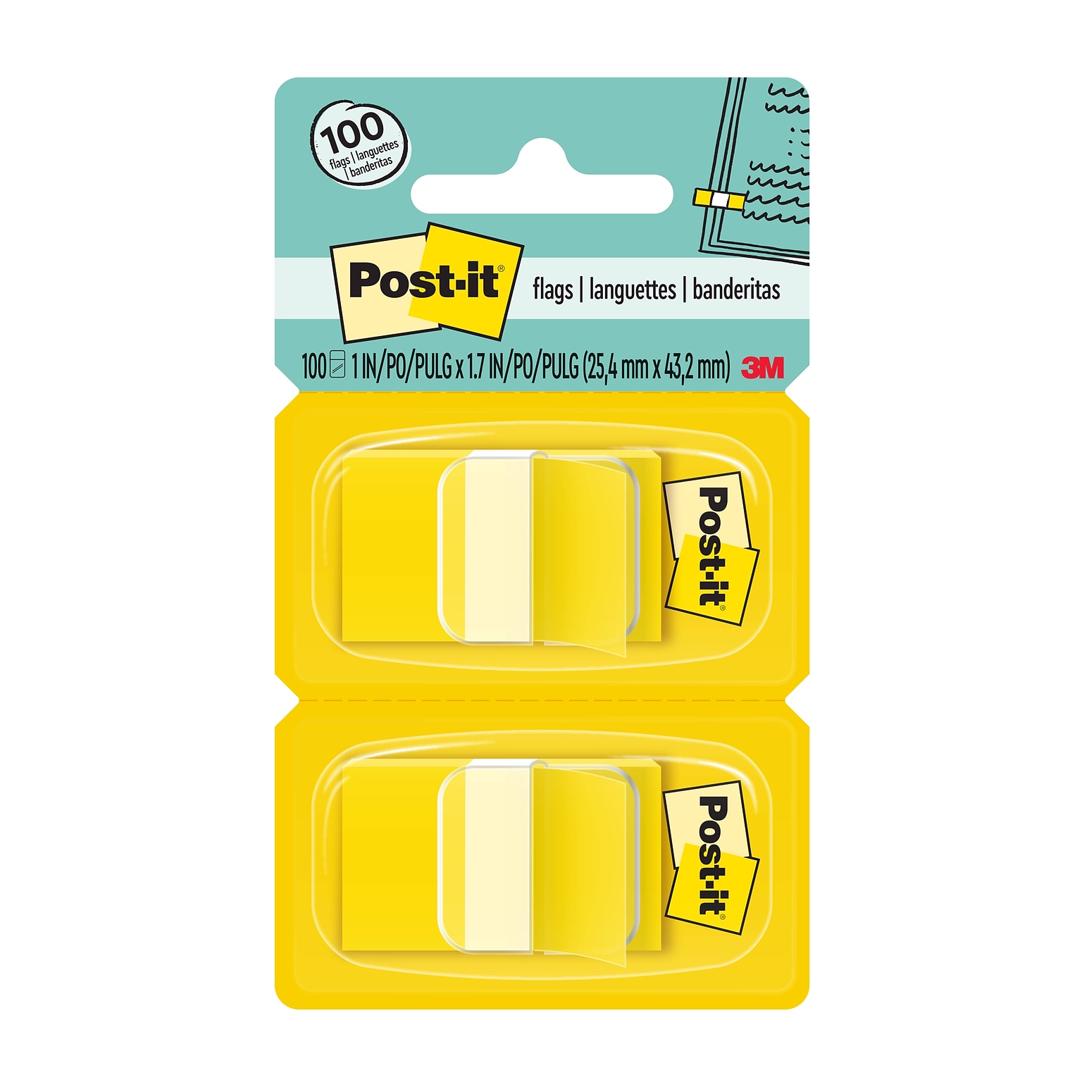 Post-it Flags, .94 Wide, Yellow, 100 Flags/Pack (680-YW2)