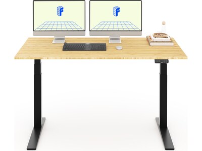 FlexiSpot E7 Pro 60"W Electric Adjustable Bamboo Standing Desk, Bamboo/Black (E7BPRO6030-LBZB)