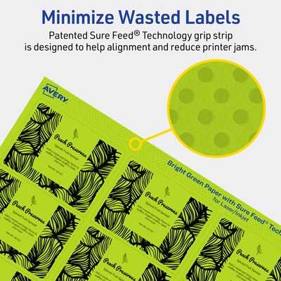 Avery Laser/Inkjet Multipurpose Rectangle Labels, 2" x 2-5/8", Bright Green, 150/Pack (94235)