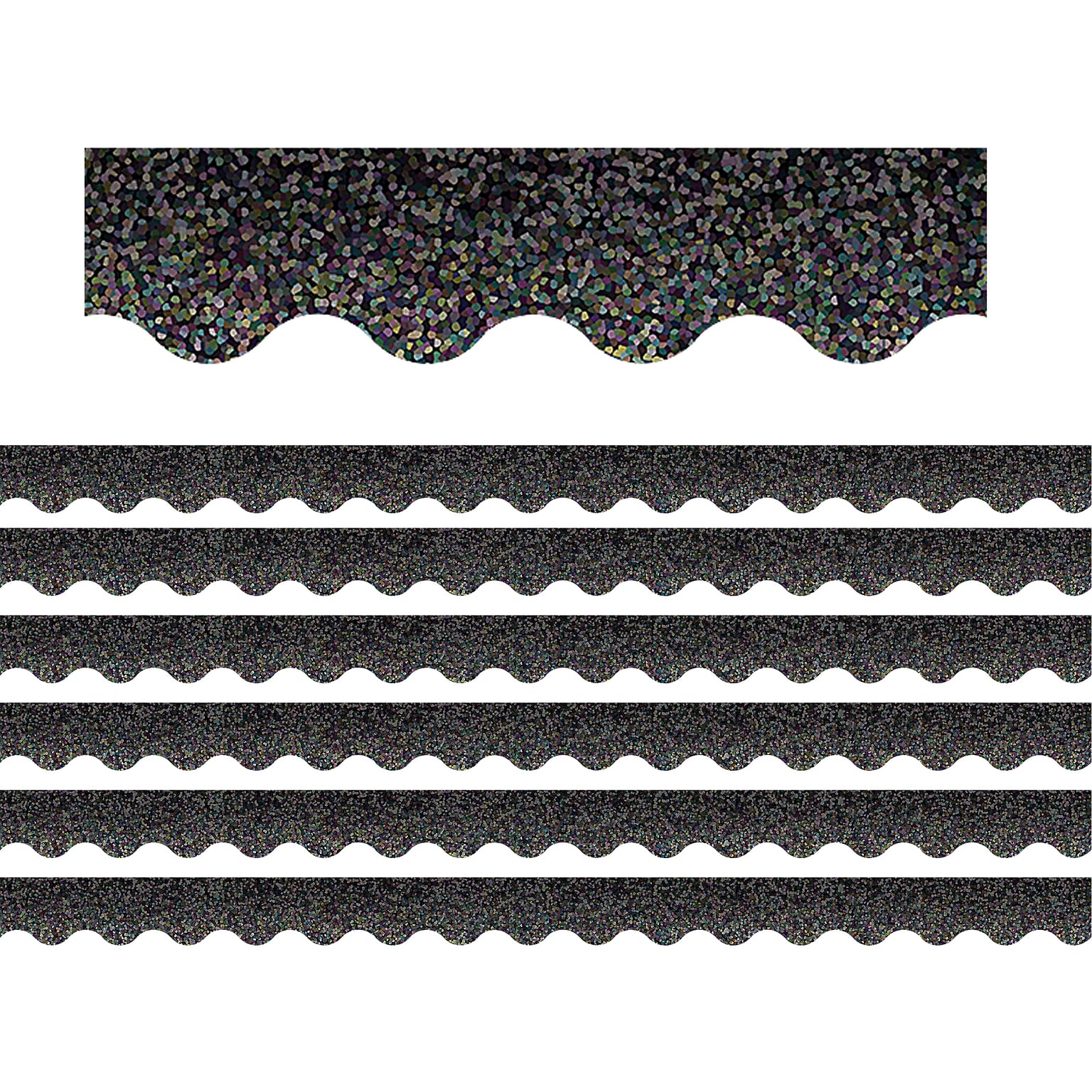 Teacher Created Resources Black Sparkle Scalloped Border Trim, 35 ft., Black, 6 Packs/Bundle (TCR8766-6)
