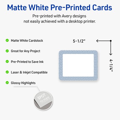 Avery Polka Dots Design Matte Blank Card, White, 20/Pack (S00-F8T)