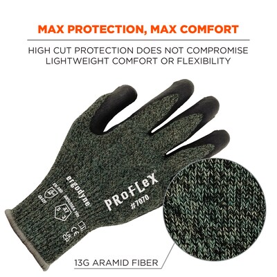 Ergodyne ProFlex 7070 Nitrile Coated Cut-Resistant Gloves, ANSI A7, Heat Resistant, Green, Large, 1 Pair (18044)