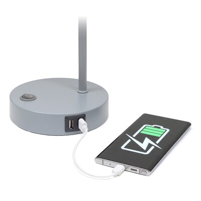 Simple Designs Sleek Essentials LED Desk Lamp, 15.75", with USB Ports, Gray (LD1074-GRY)