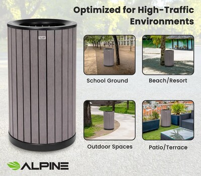 Alpine Industries Steel Outdoor Trash Can with Open Lid, 32 Gallon, Gray (ALP4400-01-GRY)
