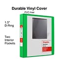 Staples® Standard 1.5 3 Ring View Binder with D-Rings, Green (58652)