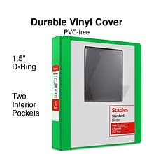 Staples® Standard 1.5 3 Ring View Binder with D-Rings, Green (58652)