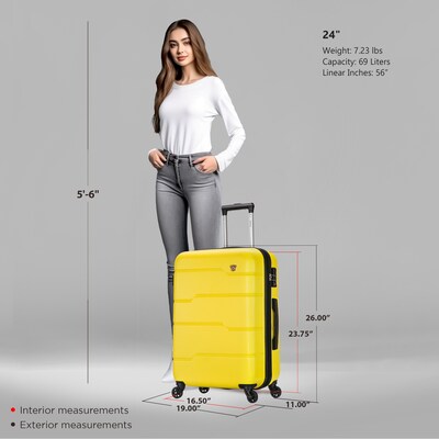 DUKAP Rodez 24 Hardside Suitcase, 4-Wheeled Spinner, TSA Checkpoint Friendly, Yellow (DKROD00M-YEL)
