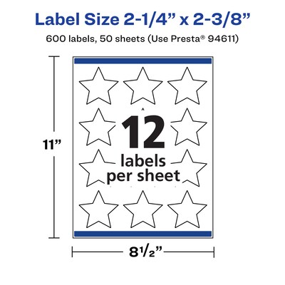 Avery Laser/Inkjet Burst Multipurpose Labels, 2-1/4" x 2-3/8", White, 600 Labels/Box (94611)