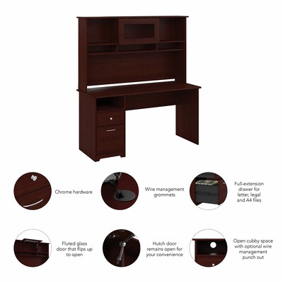 Bush Furniture Cabot 60"W Computer Desk with Hutch, Harvest Cherry (CAB042HVC)