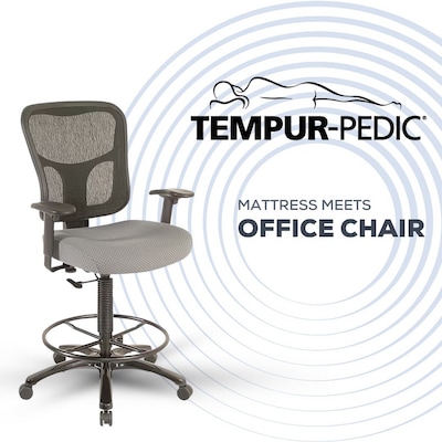 Tempur-Pedic Fabric Drafting Chair with Backrest and Footrest with Lumbar Support, Gray (TP8200-GREY