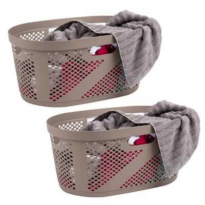Mind Reader 10.57-Gallon Laundry Basket with Handles, Plastic, Tan, 2/Set (2HHAMP40-BRNM)
