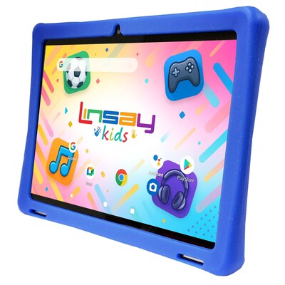 LINSAY F10 Series 10.1 Tablet, Wi-Fi, Octa Core, 256GB eMMC, Android 15, Blue Kids Defender Case (F10IPGKIDSBPLUS)