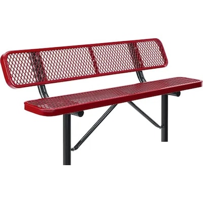 Global Industrial 6 Outdoor Steel Bench w/ Backrest, Expanded Metal, In Ground Mount, Red (277154IR
