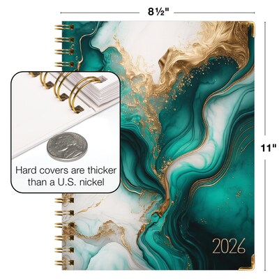 2026 Global Printed Products 8.5" x 11" Weekly & Monthly Planner, Paperboard Cover, Teal Gold Marble (FSHN-CY26-8511-54)