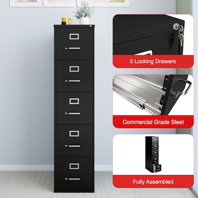 Quill Brand® Commercial 5 File Drawer Vertical File Cabinet, Locking, Black, Letter, 26.5"D (21917D)