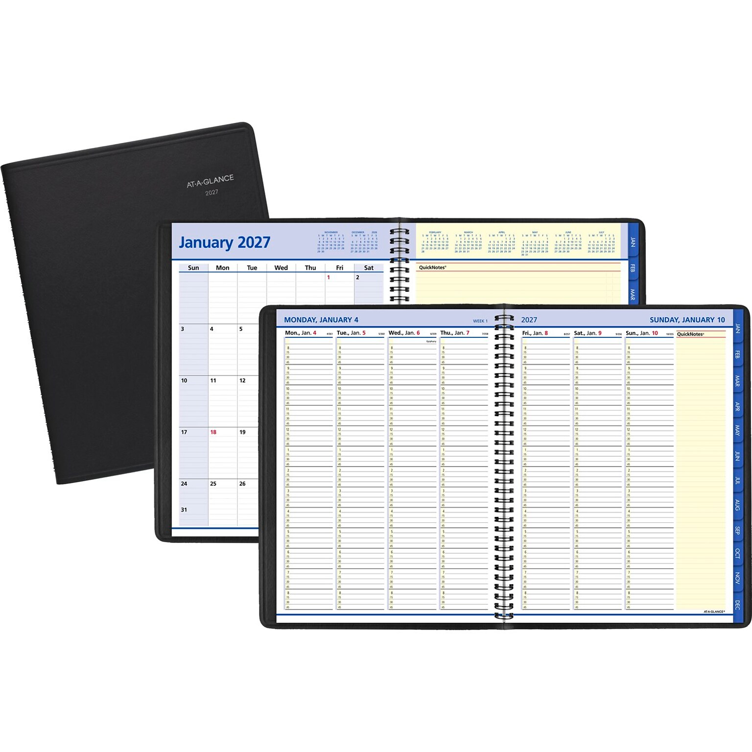2027 AT-A-GLANCE QuickNotes 8.25 x 11 Weekly & Monthly Appointment Book, Faux Leather Cover, Black (76-950-05-27)