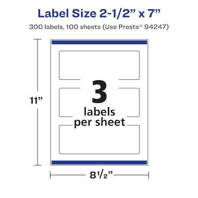 Avery Laser/Inkjet Rectangle Waterproof Multipurpose Labels, 7"  x 2.5", White, 300/Box (94247)