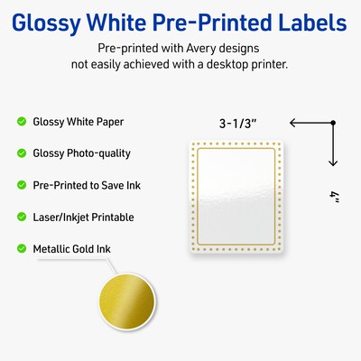 Avery Laser/Inkjet Rectangle Multipurpose Labels, 4 x 3-1/3, White, 40/Pack (S00-DHW)
