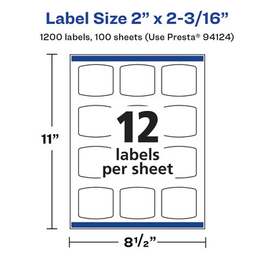 Avery Laser/Inkjet Multipurpose Labels, White, 12 Labels/Sheet, 100 Sheets/Pack (94124-WGP100)