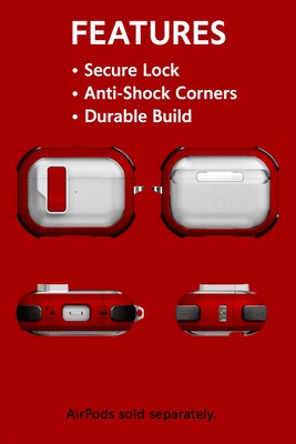 SaharaCase Venture-X Series Secure Lock Case with Premium Clip for Airpods Pro 3, Anti-Shock Corners, Viper Red (HP00232)
