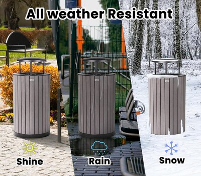 Alpine Industries Steel Outdoor Trash Can with Rain Bonnet Lid, 32 Gallon, Gray (ALP4400-01-GRY-RB)