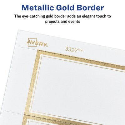Avery Business Cards, 2" x 3 1/2", White/Gold, 10 Cards/Sheet, 10 Sheets/Pack, 100 Cards/Pack (3327)