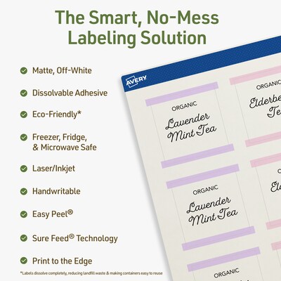 Avery Dissolvable Square Multipurpose Labels, 2 x 2, Off-white, 60/Pack (94107)