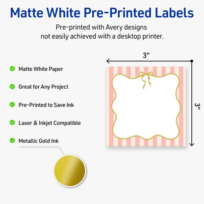 Avery Square Laser/Inkjet Multipurpose Labels, 3 x 3, White, 60/Pack (19479371120)