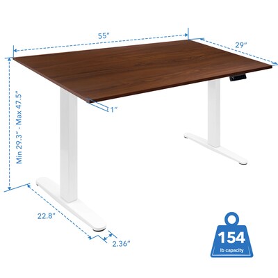 Mount-It! 55"W Electric Adjustable Standing Desk, Brown/White (MI-18062)