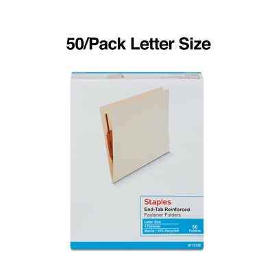 Staples® Reinforced End Tab Classification Folders, Letter Size, Manila, 50/Box (TR18356)