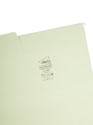 Smead FasTab Hanging File Folders, 1/3 Cut, Legal Size, Moss, 20/Box (64083)