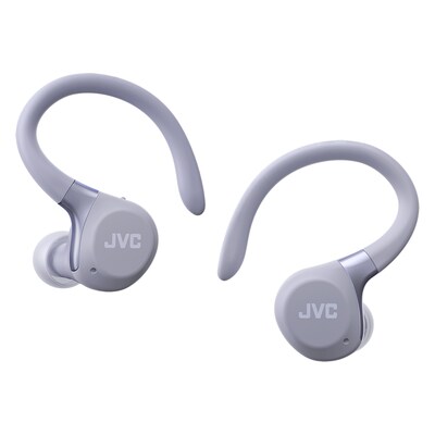 JVC Fitness True Wireless Active Noise Canceling Earbuds with Mic, Earhooks & Charging Case, Bluetooth, Violet (HA-EC75T)