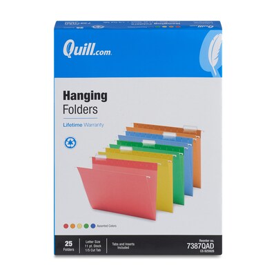 Quill Brand® Hanging File Folders, 1/5-Cut, Letter Size, Assorted, 25/Box (7387QAD)