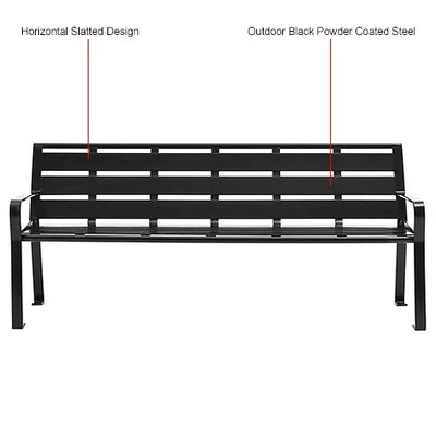 Global Industrial 6' Outdoor Horizontal Steel Slat Park Bench w/ Back, Black (436975BK)