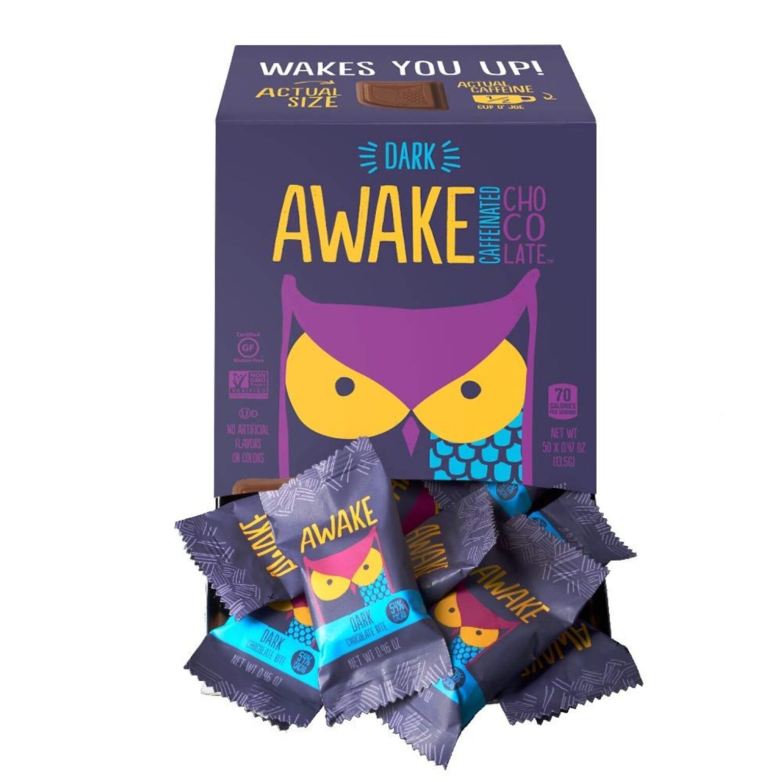 Awake Caffeinated Dark Chocolate Bites, 0.47 oz., 50 Bites/Box (00458U)