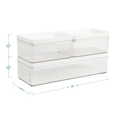 Martha Stewart Grady Plastic Stackable Storage Organizer with White Plastic Lid, Clear, 3/Set (GSBA13603PCLWH)