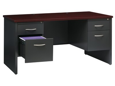 Hirsh 60"W Double-Pedestal Desk, Charcoal/Mahogany (20534)
