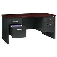 Hirsh 60W Double-Pedestal Desk, Charcoal/Mahogany (20534)